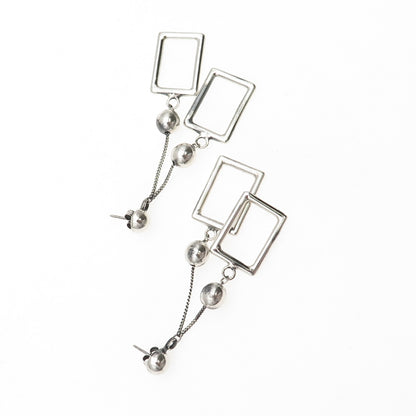 925 Sterling Silver Vintage Modernist Ball Beaded Frame Dangle Earrings