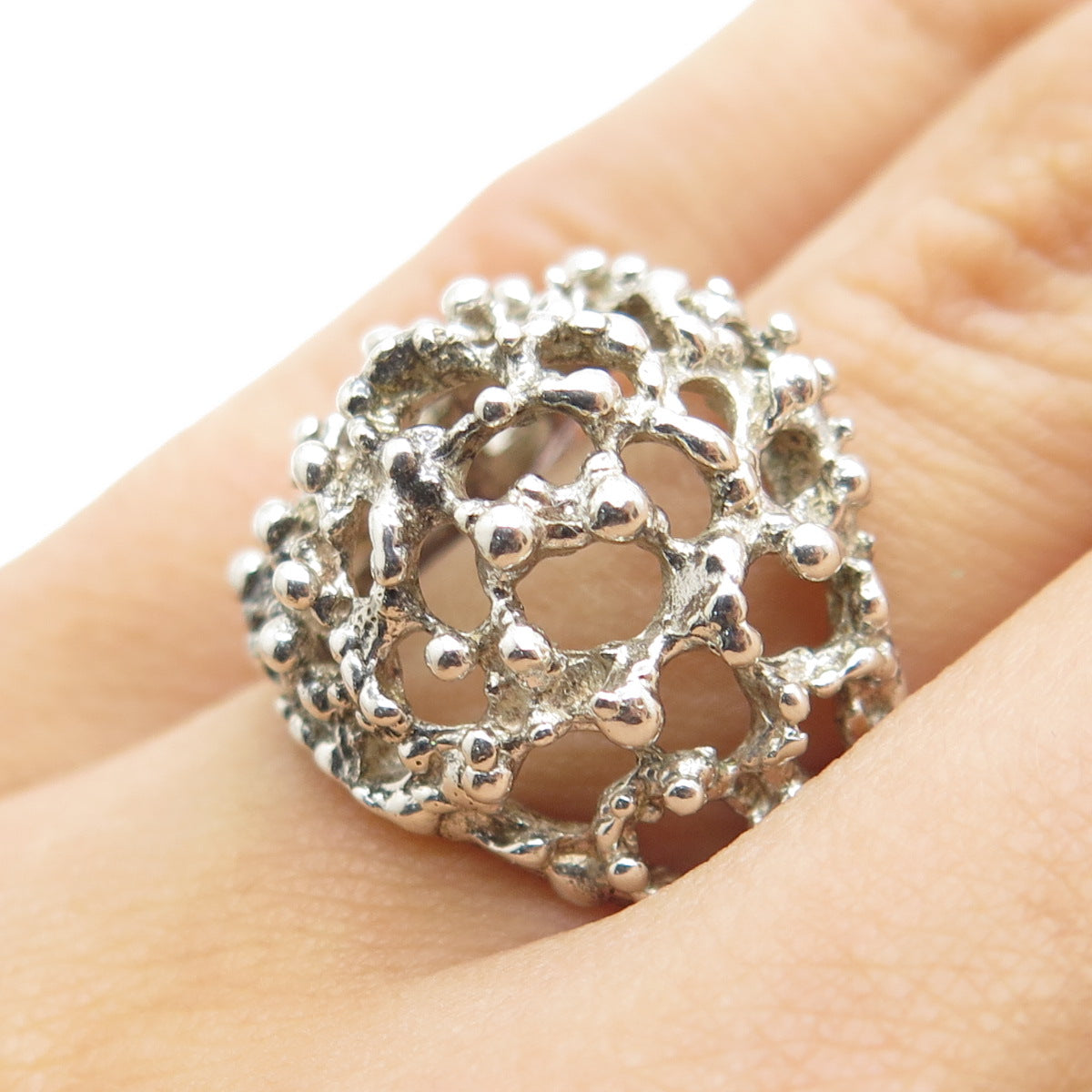 925 Sterling Silver Vintage Modernist Nugget Oxidized Dome Ring Size 5.5
