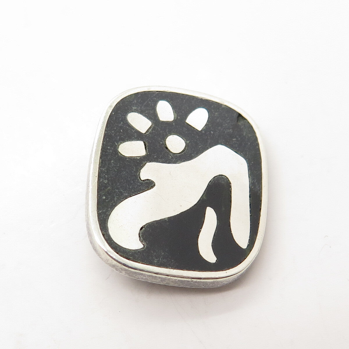 LOS CASTILLO 925 Sterling Silver Vintage Mexico Black Onyx Tribal Bird Brooch