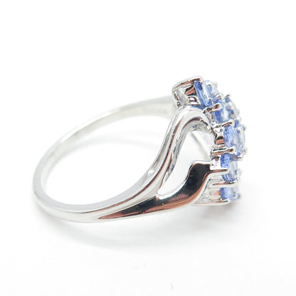 925 Sterling Silver Real Oval-Cut Tanzanite Cluster Bypass Ring Size 10.25