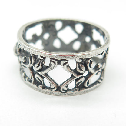 ALBO 835 Silver Vintage Rose Flower Oxidized Band Ring Size 9