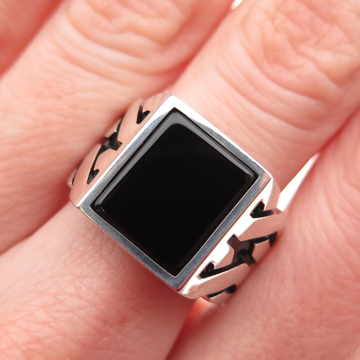 Chimoda 925 Sterling Silver Real Black Onyx Signet Ring Size 9.25