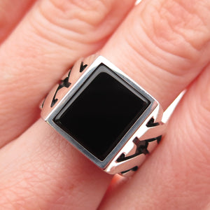 Chimoda 925 Sterling Silver Real Black Onyx Signet Ring Size 9.25