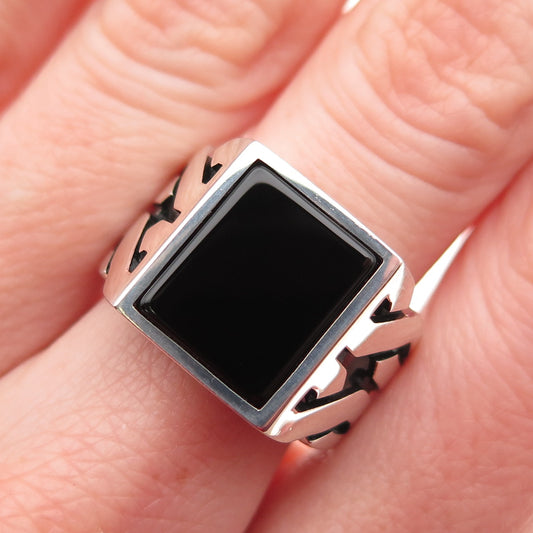 Chimoda 925 Sterling Silver Real Black Onyx Signet Ring Size 9.25