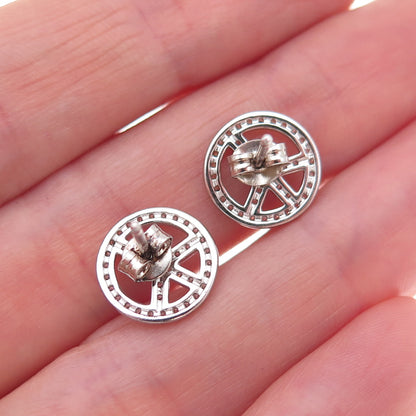 925 Sterling Silver Round-Cut C Z Peace Symbol Stud Earrings