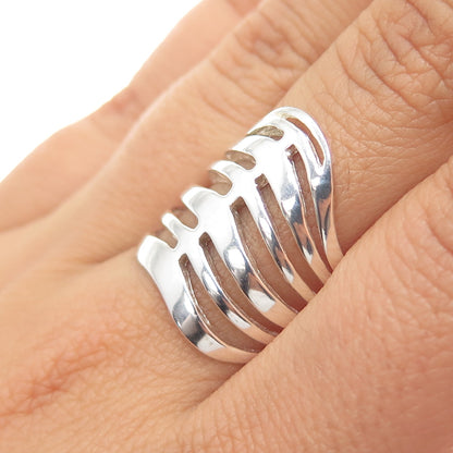 925 Sterling Silver Vintage Modernist Spine Link Ring Size 8