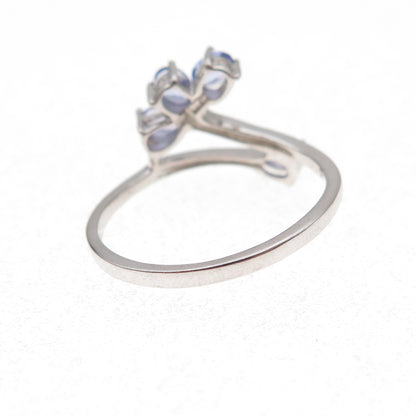 925 Sterling Silver Real Oval-Cut Tanzanite Bypass Ring Size 7.5