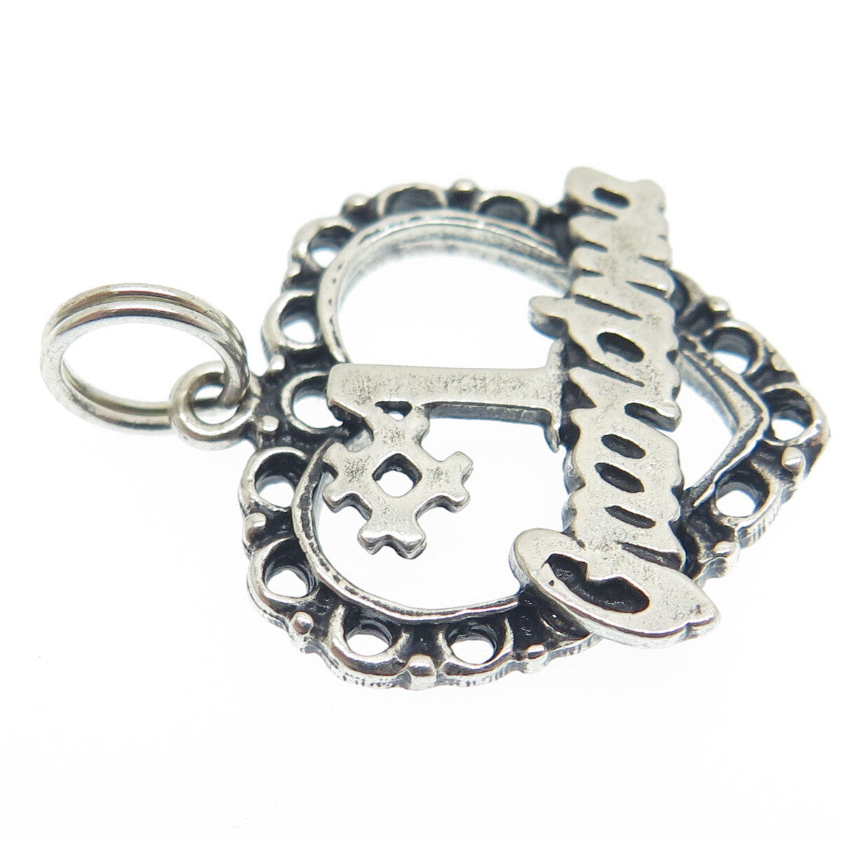 925 Sterling Silver Vintage "#1 Grandma" Heart Oxidized Charm Pendant