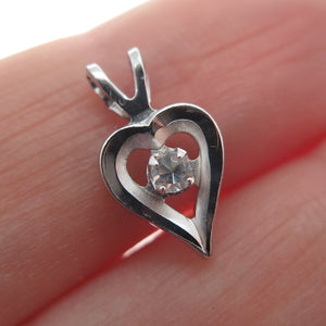 925 Sterling Silver Vintage Round-Cut Rhinestone Open Heart Minimalist Pendant