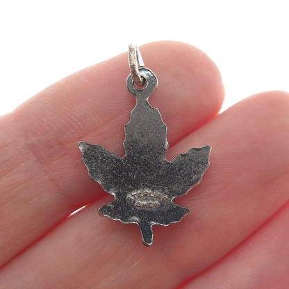 BMCO 925 Sterling Silver Antique "Niagara Falls" Enamel Maple Leaf Charm Pendant