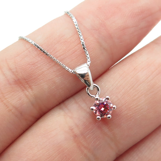 925 Sterling Silver Italy Swarovski Fancy Pink-Crystal Box Chain Necklace 16-18"