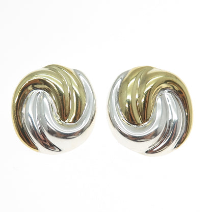 925 Sterling Silver 2-Tone Vintage Mexico Yin Yang Modernist Clip On Earrings