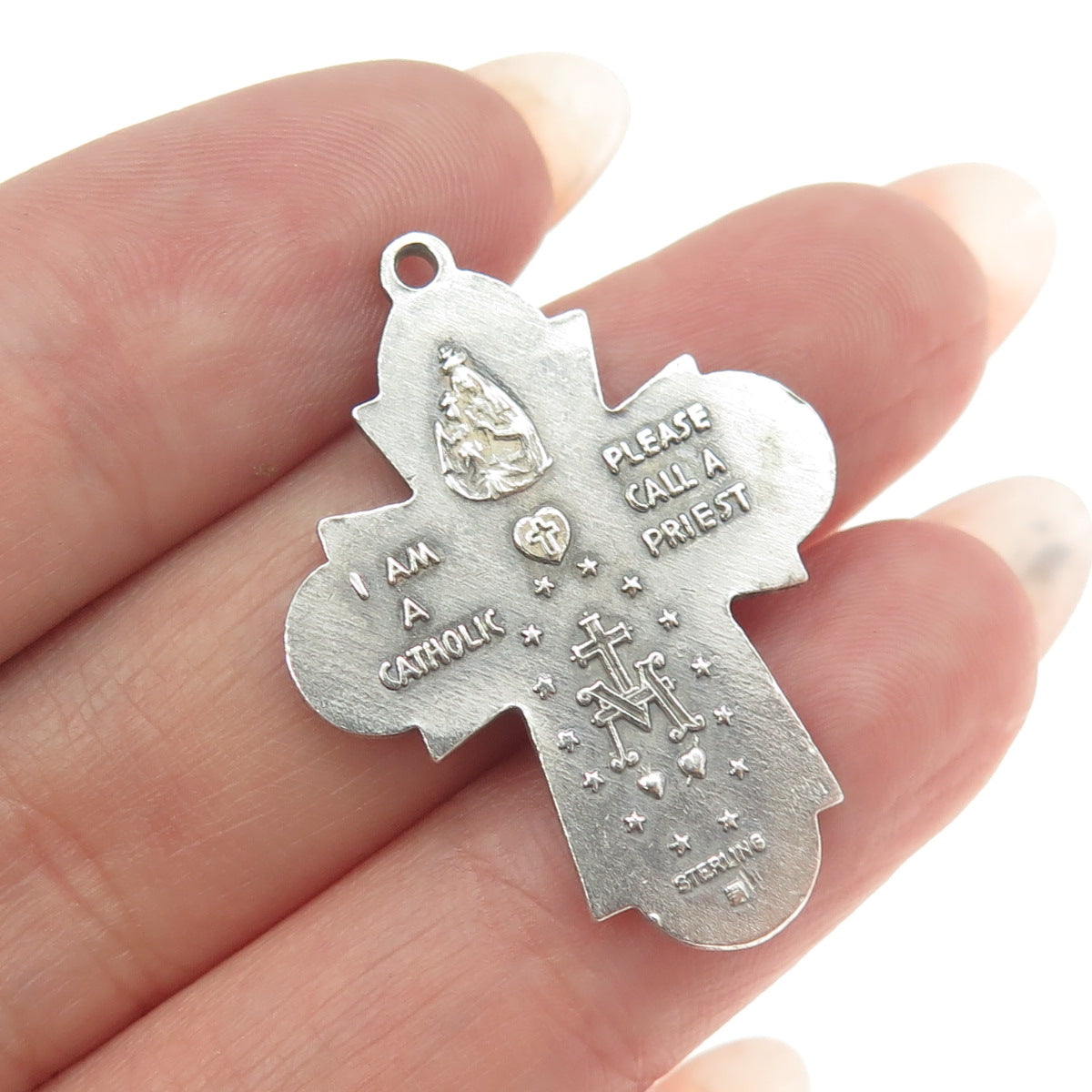 925 Sterling Silver Antique Art Deco Four Way Cross Religious Pendant