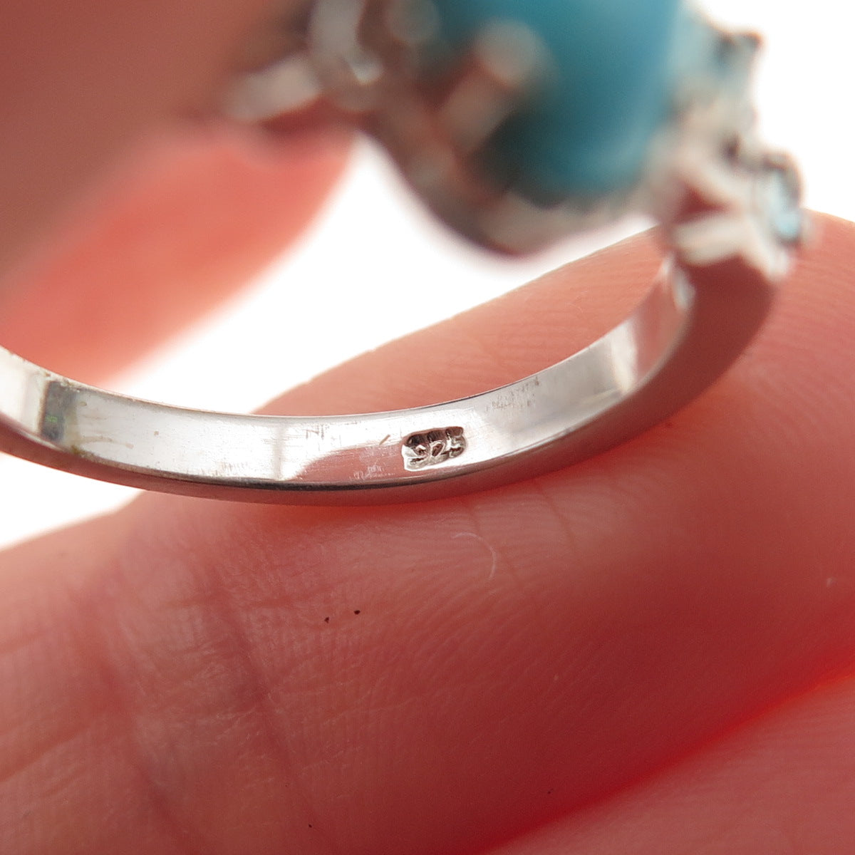 Chuck Clemency 925 Sterling Silver Real Turquoise & Blue Topaz Ring Size 8.25