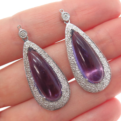 925 Sterling Silver Real Diamond & Amethyst Teardrop Jacket Earrings