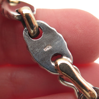 925 Sterling Silver 2-Tone Vintage Modernist Anchor Link Oxidized Bracelet 8.25"