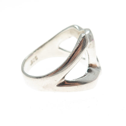 925 Sterling Silver Vintage Modernist Interlocked Ring Size 8.25