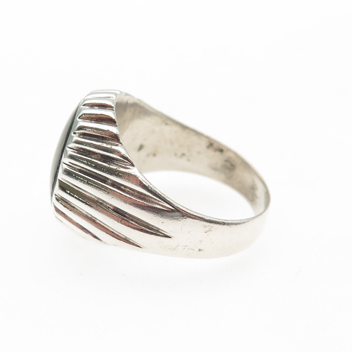 Old Pawn Sterling Silver Vintage Southwestern Black Onyx Tribal Ring Size 8.25