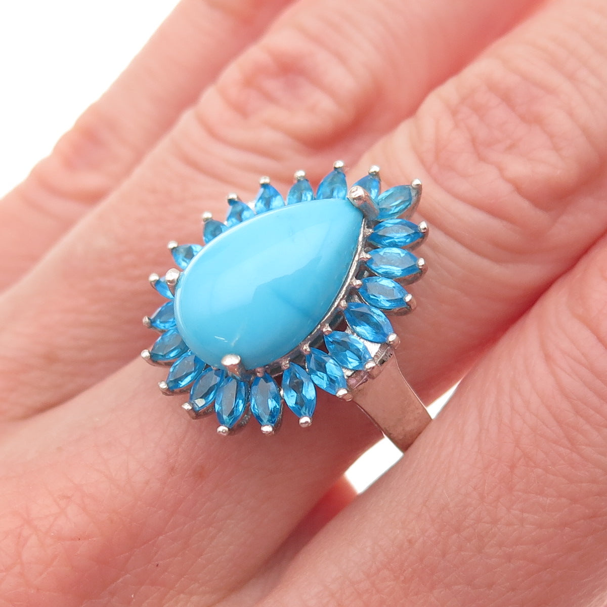 Chuck Clemency 925 Sterling Real Sleeping Beauty Turquoise & Apatite Ring Size 8