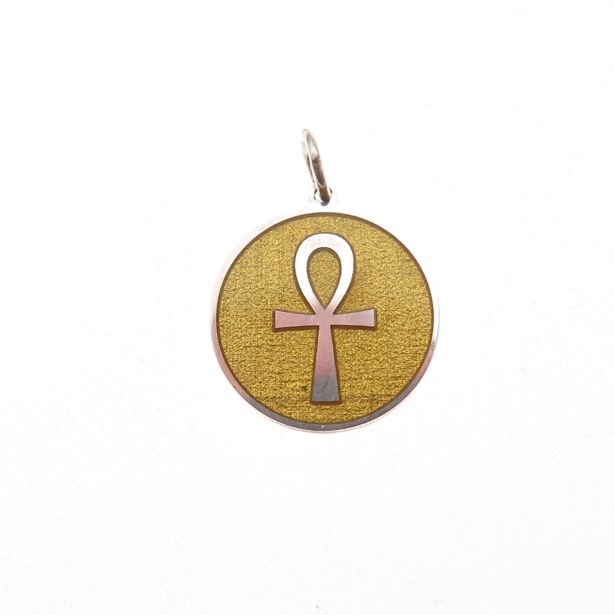 925 Sterling Silver Yellow Enamel Egyptian Ankh Charm Pendant