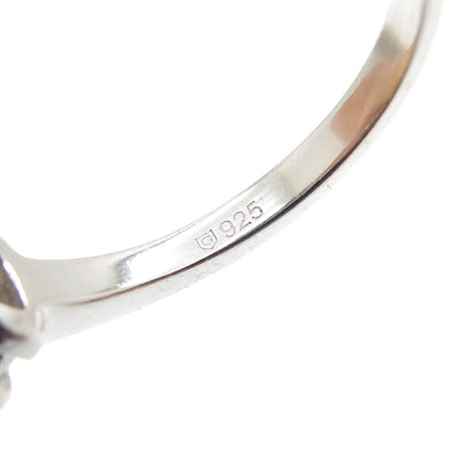 925 Sterling Silver Real Oval-Cut Opal & White Topaz Floral Ring Size 7