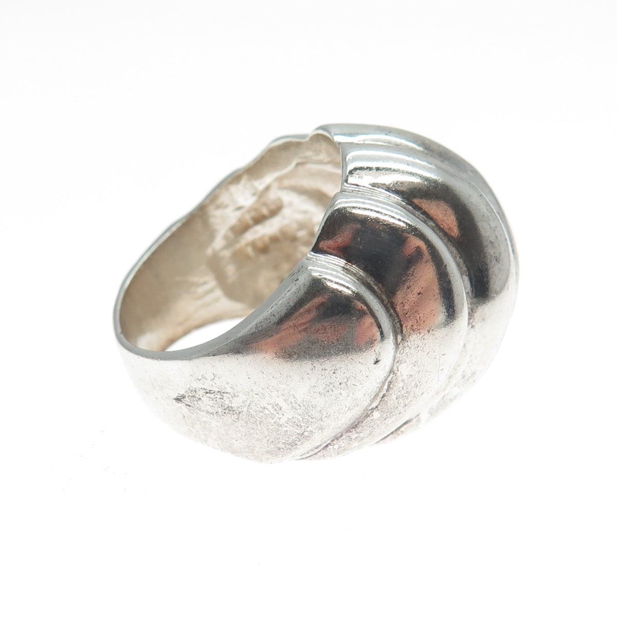 925 Sterling Silver Vintage Mexico Modernist Ribbed Dome Ring Size 7.25