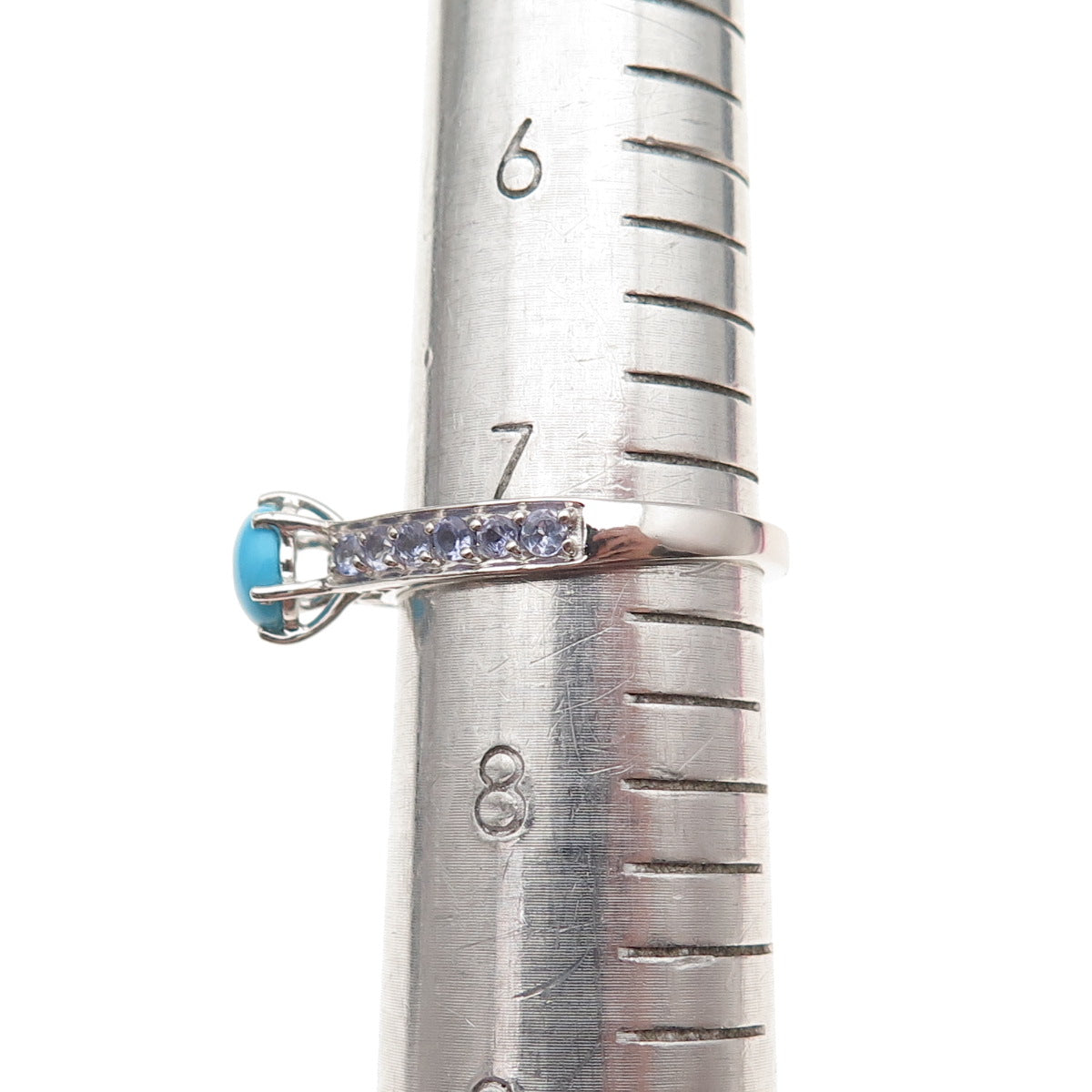 Chuck Clemency 925 Sterling Silver Real Turquoise & Tanzanite Ring Size 7.25