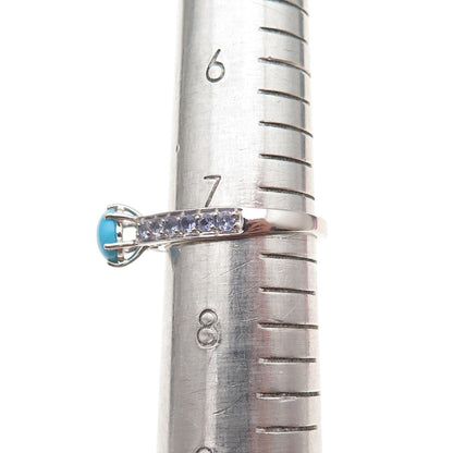 Chuck Clemency 925 Sterling Silver Real Turquoise & Tanzanite Ring Size 7.25