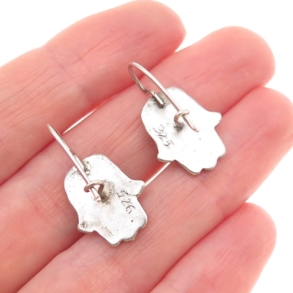 925 Sterling Silver Vintage Real Tourmaline Star of David Hamsa Judaica Earrings