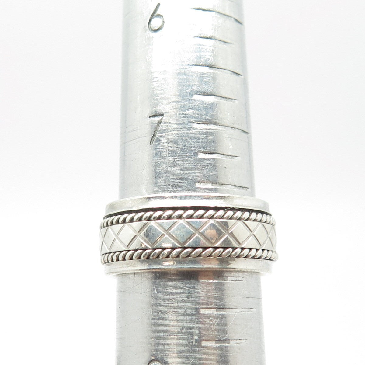925 Sterling Silver Vintage DGS Turkey Hand Braided Wedding Band Ring Size 8.25