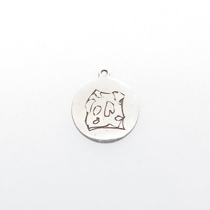 TWO IN TOWN 925 Sterling Silver Engraved Dog Round Tag Minimalist Charm Pendant