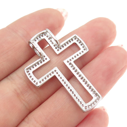 925 Sterling Silver Round-Cut Shaped C Z Open Cross Pendant