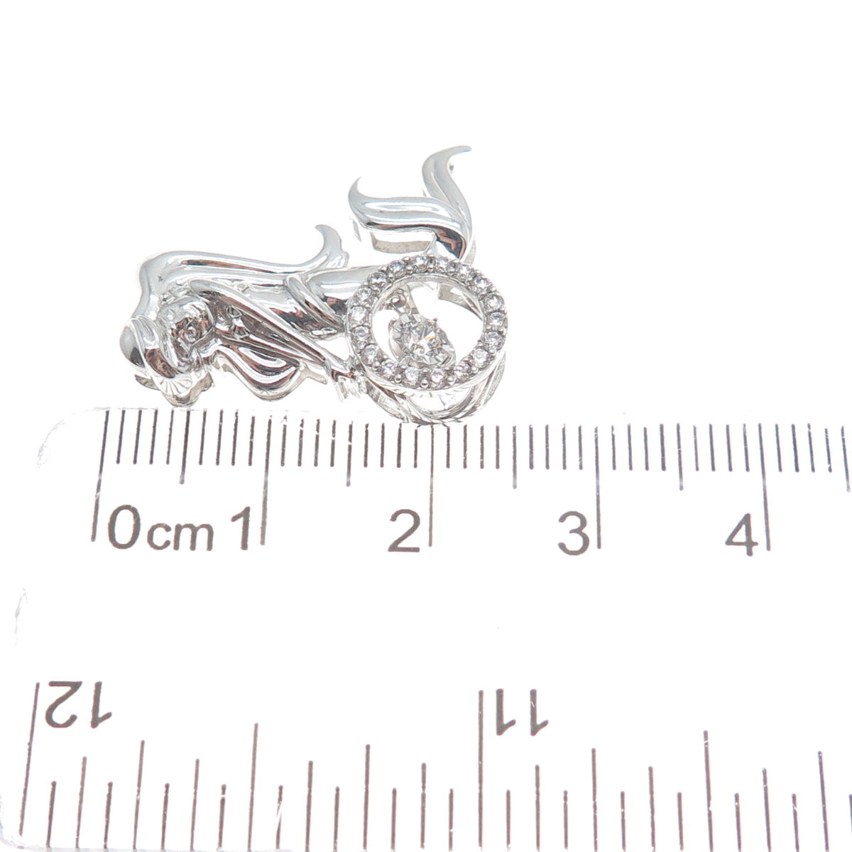 925 Sterling Silver Round-Cut C Z Mermaid Charm Slide Pendant