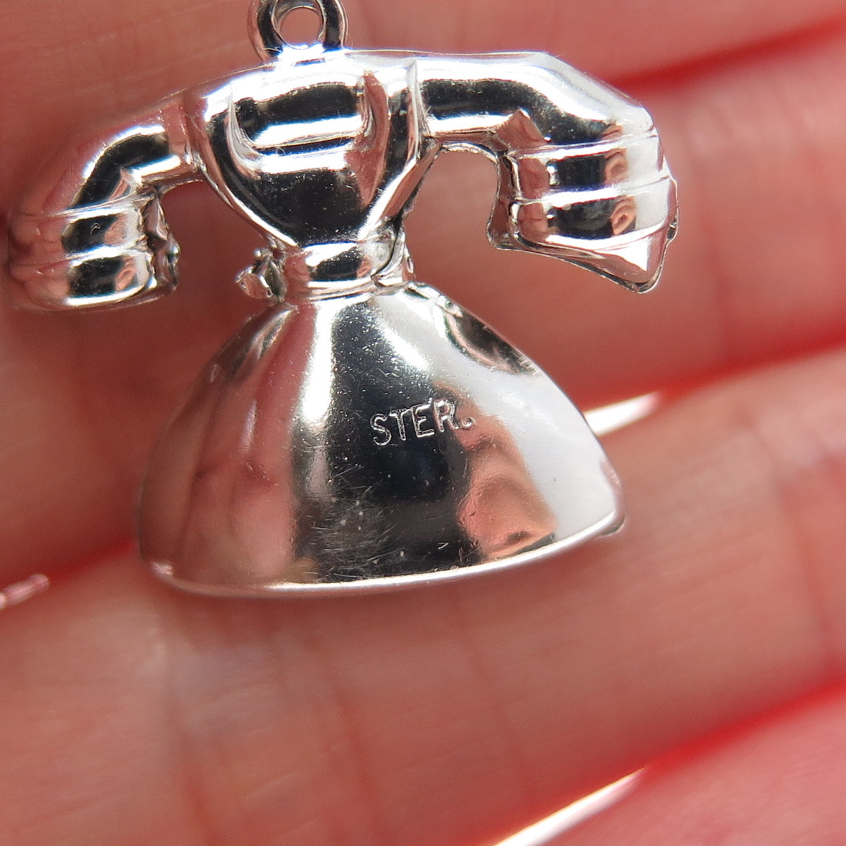 925 Sterling Silver Vintage Rotary Dial Retro Phone 3D Hollow Charm Pendant