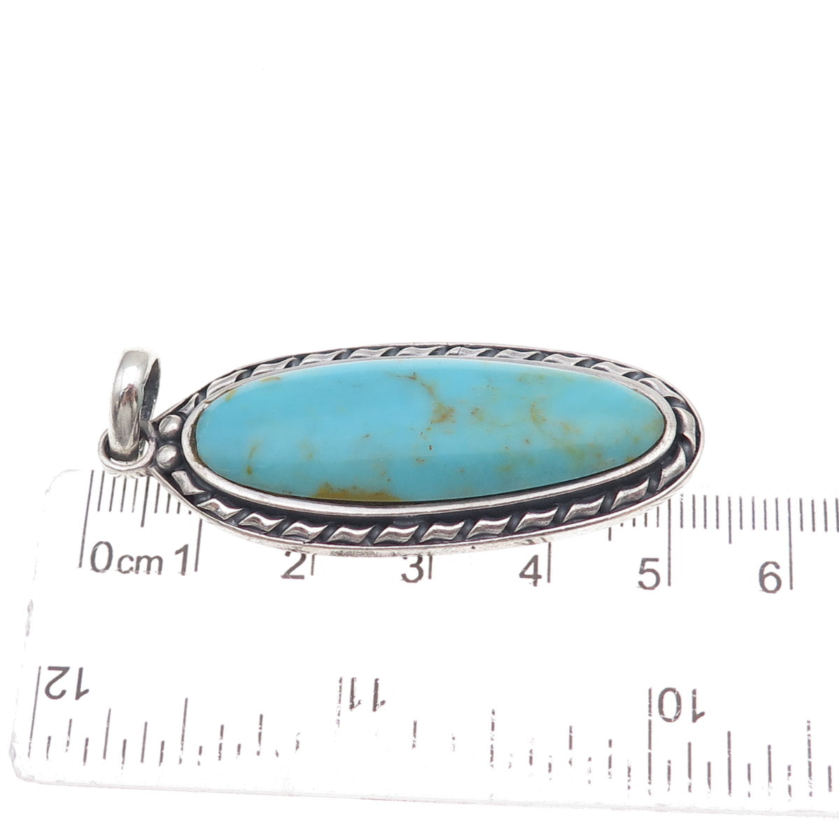 925 Sterling Silver Vintage Real Tyrone Turquoise Oxidized Pendant
