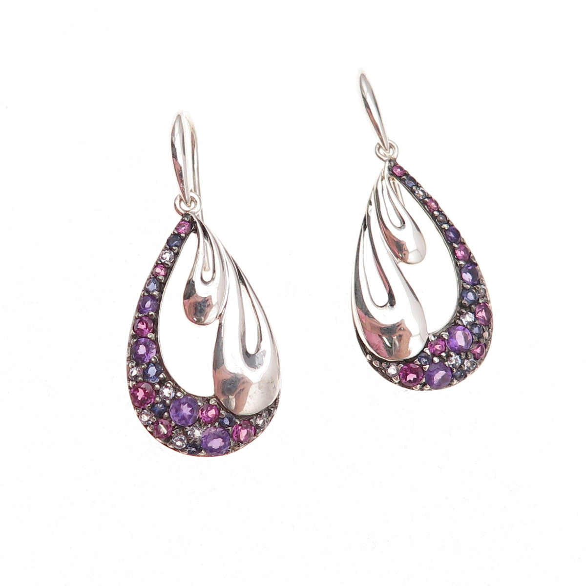 Ann King 925 Sterling Silver Real Amethyst Iolite & Topaz Dangle Earrings