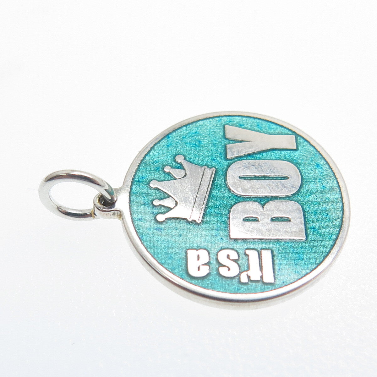 925 Sterling Silver Turquoise Color Enamel "It's A Boy" Minimalist Charm Pendant