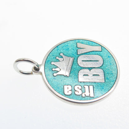 925 Sterling Silver Turquoise Color Enamel "It's A Boy" Minimalist Charm Pendant
