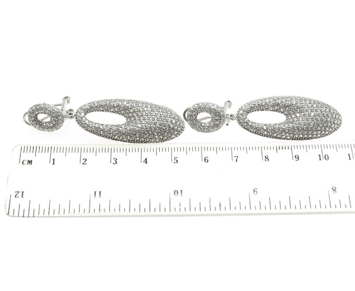 925 Sterling Silver Round-Cut C Z Oval Dangling Omega Back Earrings