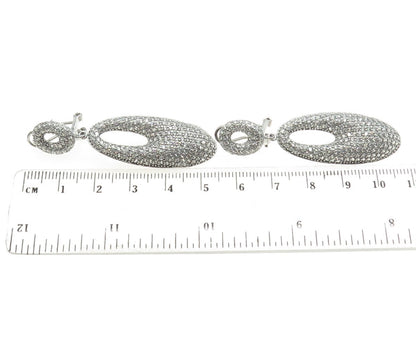 925 Sterling Silver Round-Cut C Z Oval Dangling Omega Back Earrings