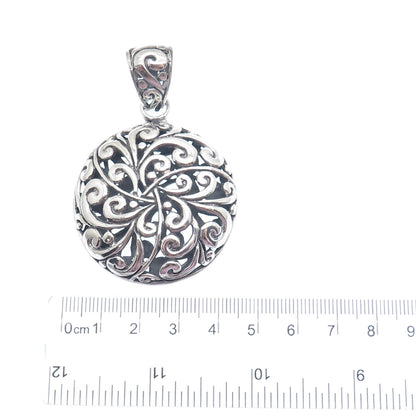 925 Sterling Silver Vintage Floral Ornate Oxidized Round Pendant