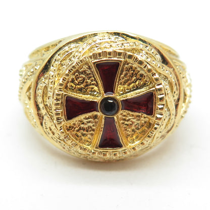 TNC NLP INC Sterling Vintage Gold Plated Enamel Sapphire Cross Ring Size 10.25