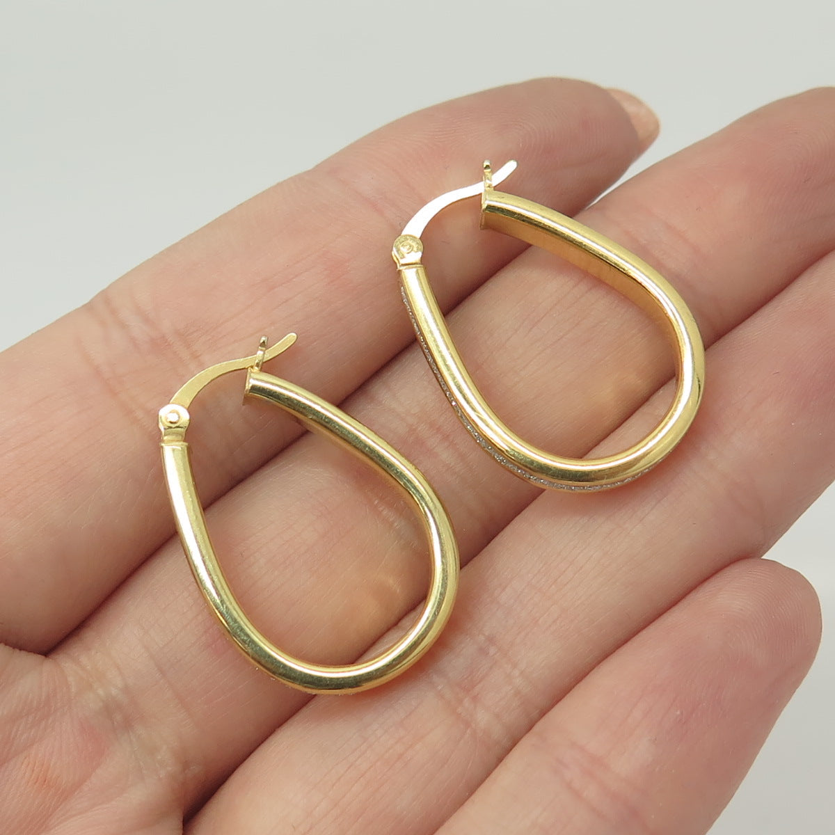 HAN 925 Sterling Silver Gold Plated Diamond-Imitation Hoop Earrings