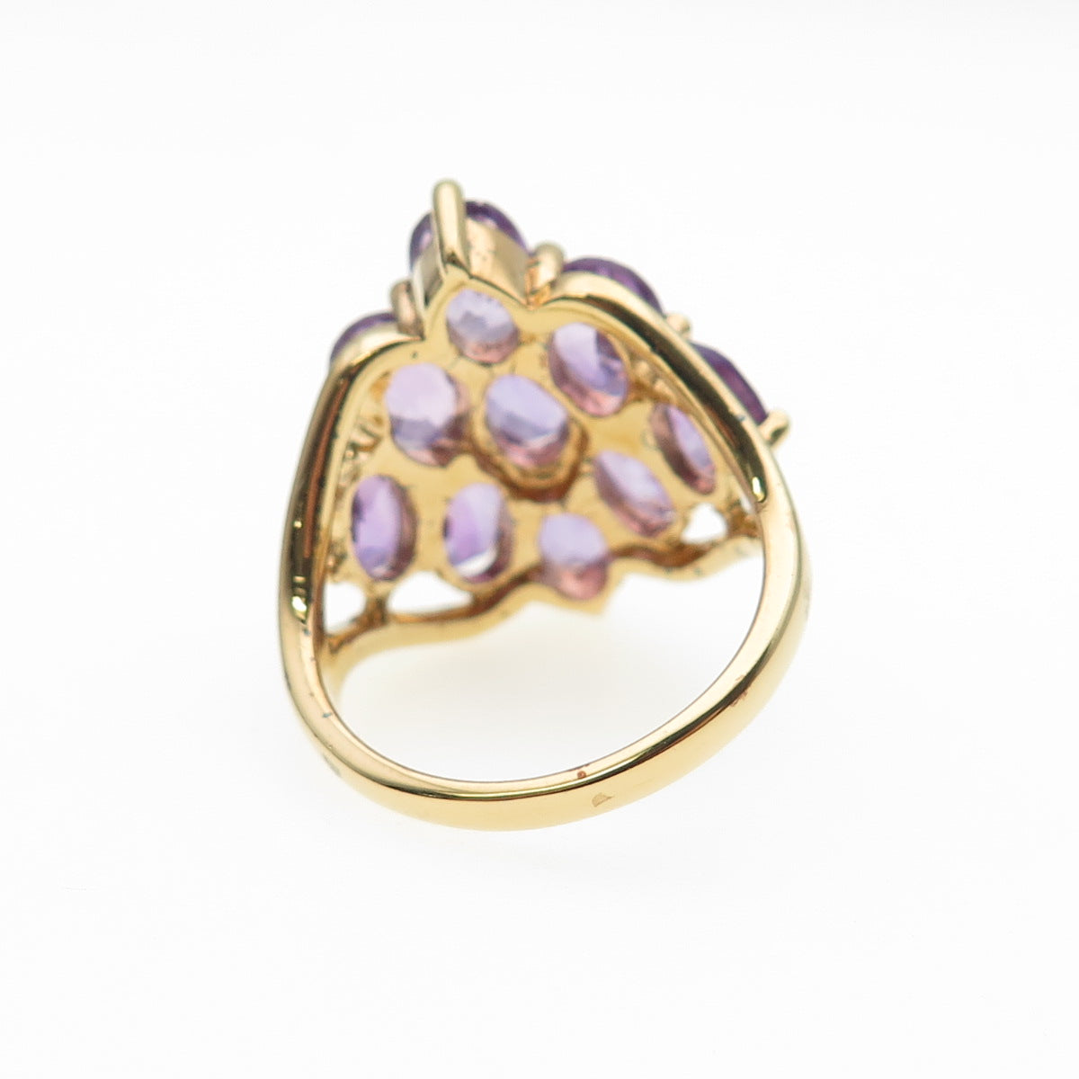 925 Sterling Silver Gold Plated Real Oval-Cut Amethyst Cluster Ring Size 7.25