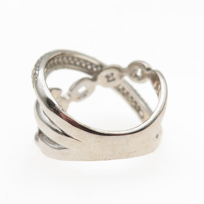 925 Sterling Silver Round-Cut C Z Multi-Link Crossover Ring Size 8.25