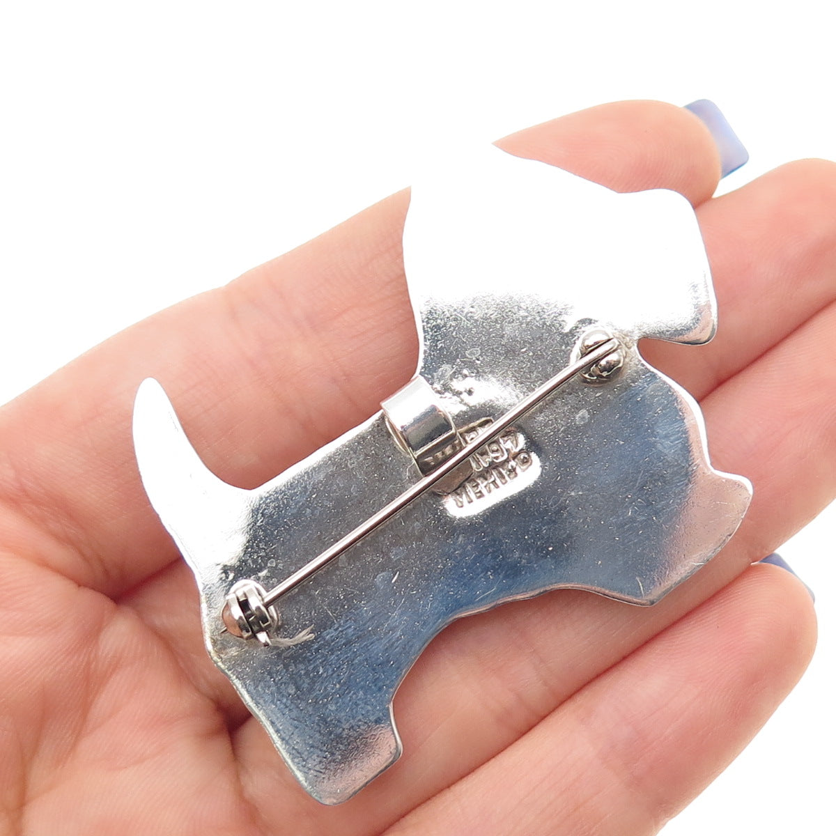 925 Sterling 2-Tone Vintage Mexico Yorkshire Terrier Dog Pin Brooch / Pendant