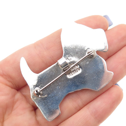 925 Sterling 2-Tone Vintage Mexico Yorkshire Terrier Dog Pin Brooch / Pendant