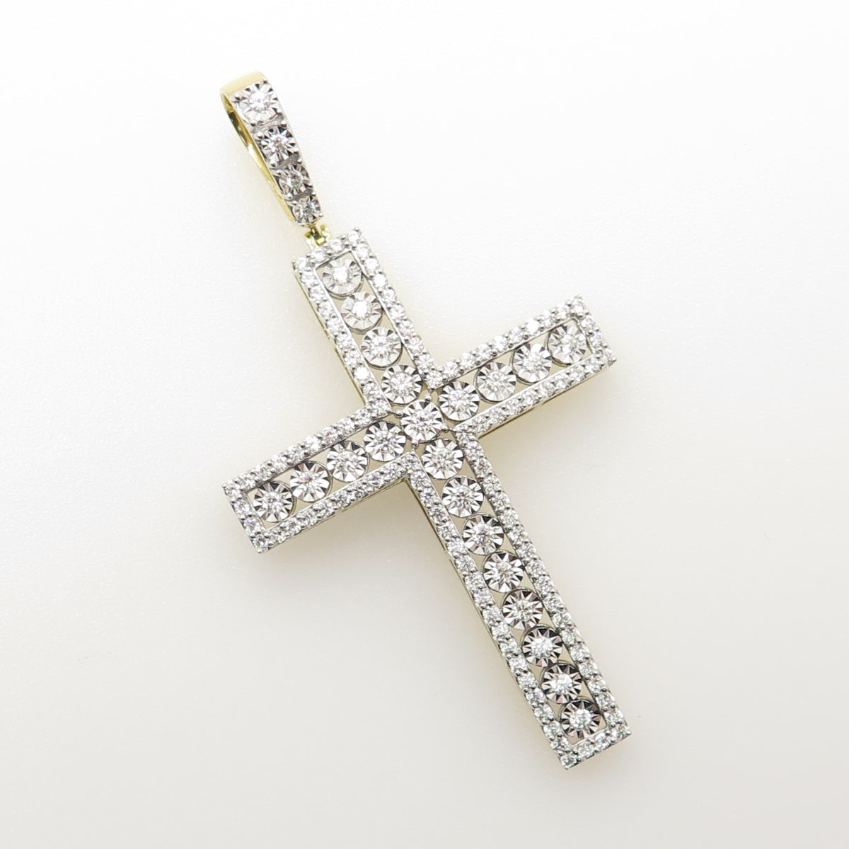 925 Sterling Silver 2-Tone Pave C Z Cross Pendant