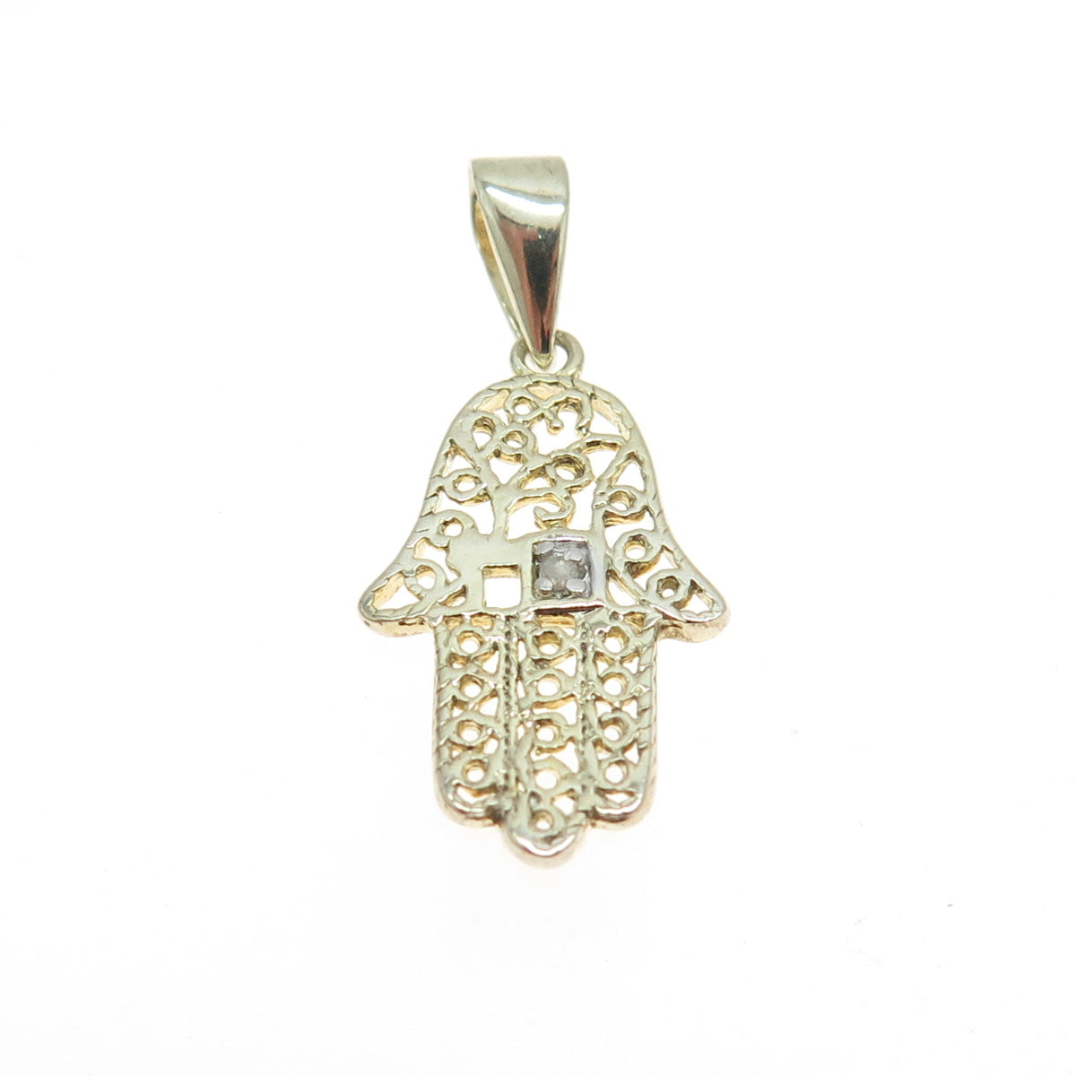 DBJ DEE BERKLE 925 Sterling Silver Gold Plated Real Diamond Hamsa Charm Pendant