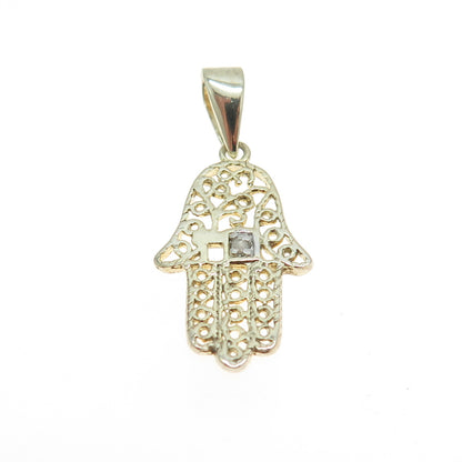 DBJ DEE BERKLE 925 Sterling Silver Gold Plated Real Diamond Hamsa Charm Pendant